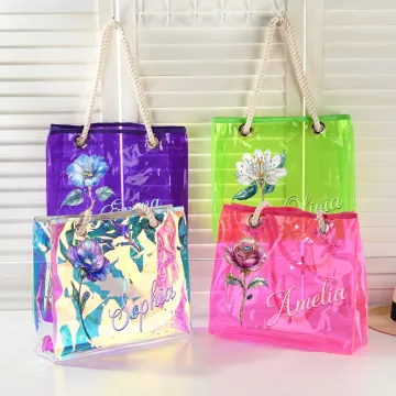 Discover Personalised Birth Flower Neon Laser Clear Tote Bag with Name Birthday Mother's Day Gift for Women