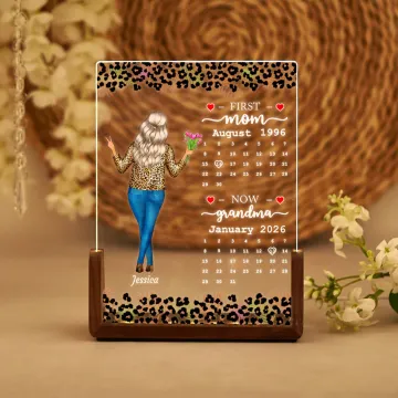 Discover Personalised Leopard Print Mother and Daughter Back View LED Night Light with Wood Base Home Desk Decor Birthday Mother's Day Gift for Mom Grandma