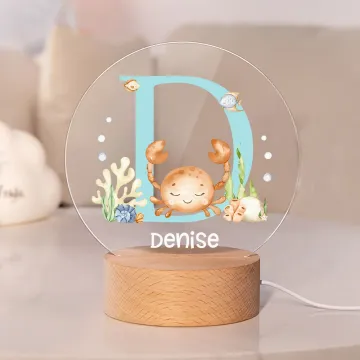 Discover Personalised Cute Marine Animal Initial LED Night Light with Name and Wooden Base Nursery Decor Birthday Baby Shower Gift for Kids