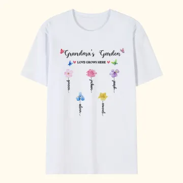 Discover Personalised Grandma's Garden Watercolour Birth Flower T-shirt Sweatshirt with 1-14 Names Mother's Day Birthday Gift for Woman