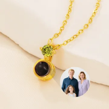 Discover Personalised Birthstone Photo Projection Necklace Dainty Jewellery Anniversary Birthday Memorial Gift for Women