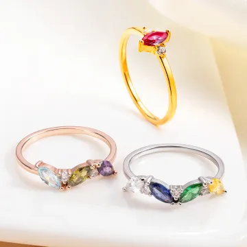 Discover Personalised Vintage 1-5 Marquise Birthstone Ring Dainty Jewellery Anniversary Mother's Day Birthday Gift for Women Mother Grandmother