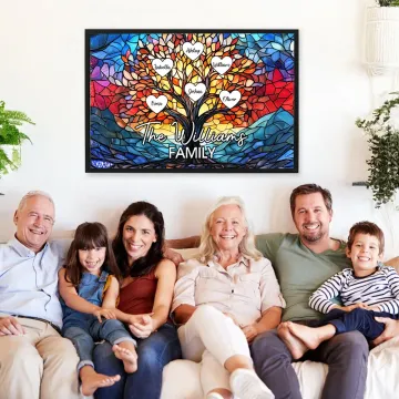 Discover Personalised Glass Art Family Life Tree Oil Frameless Framed Painting with 2-20 Names and Texts Home Decor Mother's Day Birthday Gift for Mom Grandma