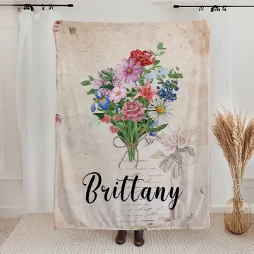 Discover Personalised Birth Flowers Bouquet Blanket with Name Home Decoration Birthday Mother's Day Gift for Family Friend