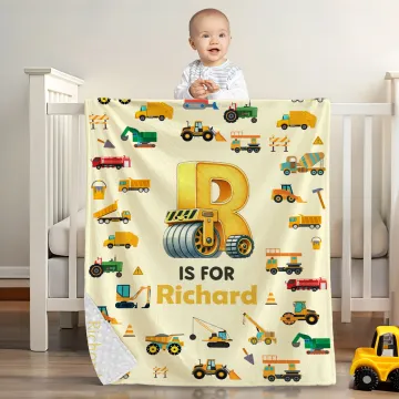 Discover Personalised Dinosaur Fantasy Unicorn Excavator Soft Baby Security Blanket with Dotted Backing and Embroidered Name Baby Shower Birthday Gift for Baby