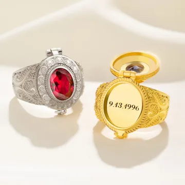 Discover Personalised Vintage Medieval Historical Birthstone Poison Ring with Secret Message Anniversary Birthday Gift for Women