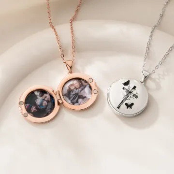Discover Personalised Cross Birth Flower Photo Locket Necklace Dainty Jewellery Birthday Anniversary Mother's Day Christian Gift for Mom Grandma Woman
