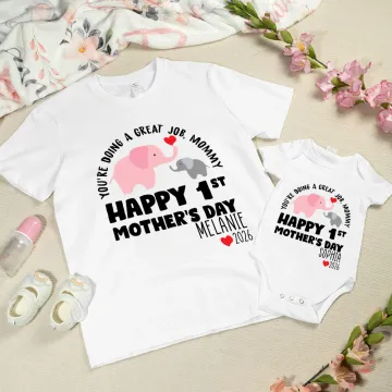 Discover Personalised You're Doing A Great Job Cute Elephant 100% Cotton T-shirt Baby Bodysuit Bib with Name Happy 1st Mother's Day Birthday Gift for Baby Mom