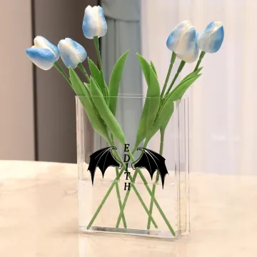 Discover Personalised Cool Flying Dragon Pattern Clear Bookend Vase with Name Aesthetic Room Decor Birthday Gift for Mom Grandma Book Lovers