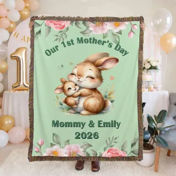 Discover Personalised Cute Animal Name Soft Throw Blanket with Tassels and Year Home Decor Mother's Day Birthday Gift for Kid Mother