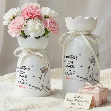 Discover Personalised Hands in Hands Flower Butterfly Ceramic Vase with Names and Text Home Decor Mother's Day Gift for Mom Grandma