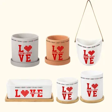 Discover Personalised Love Grows Here Flower Pot with 1-10 Names Grandparents Day Thanksgiving Father's Day Birthday Gift for Grandparents Mother
