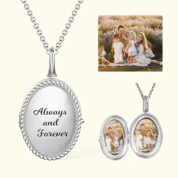 Discover Personalised 2 Photos Oval Locket Necklace with Engraved Text Mother's Day Birthday Jewellery Gift for Women