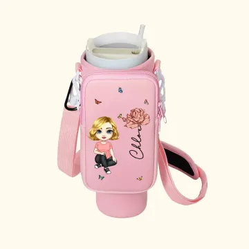 Discover Personalised Cute Cartoon Birth Flower Butterfly Water Bottle Holder with Removable Pouch for 40oz Stanley Tumbler Birthday Gift for Bestie Mom