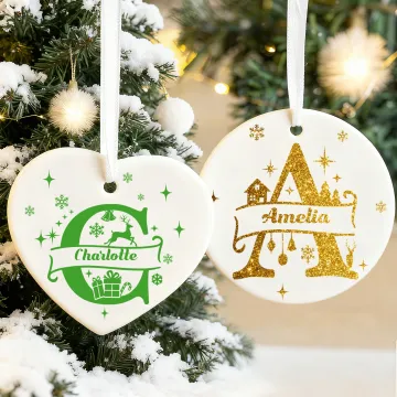 Discover Personalised Christmas Theme Initial Ceramic Christmas Ornament with Name Christmas Decor Gift for Family Friends