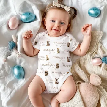 Discover Personalised Cute Dog 100% Cotton Short Long Sleeves Baby Bodysuit with Name Birthday Baby Shower Gift for Newborns New Parents