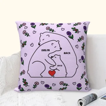 Discover Personalised Love Hugging Bear Family Throw Pillow Cover with Birth Flower and 2-9 Names Father's Day Birthday Anniversary Gift for Dad Mom