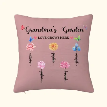 Discover Personalised Butterfly 1-14 Birth Flowers Pillow Cover with Name and Text Housewarming Mother's Day Gift for Her