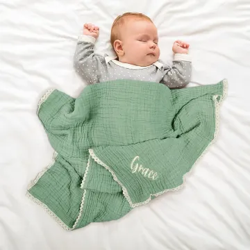 Discover Personalised Waffle Muslin 100% Cotton Baby Swaddle Receiving Blanket with Embroidered Name Baby Shower Gift for Newborns