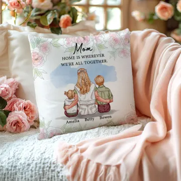 Discover Personalised Flower Watercolour Young Mom and Kid Soft Throw Pillow Cover with Names Home Decor Birthday Mother's Day Gift for Mom