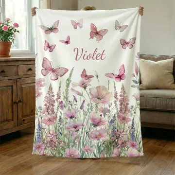Discover Personalised Pink Wildflower Butterfly Soft Throw Baby Blanket with Name Home Decor Birthday Baby Shower Gift for Newborns Girls
