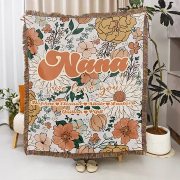 Discover Personalised We Love You Boho Retro Floral Soft Throw Blanket with Tassel and 1-16 Names Home Decor Mother's Day Gift for Mom Grandma