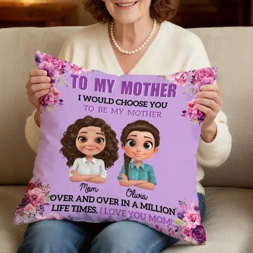 Discover Personalised Cartoon Mother and Daughter Soft Throw Pillow Cover with Name Home Decor Mother's Day Birthday Gift for Mom