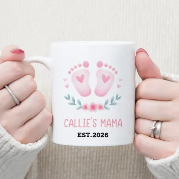 Discover Personalised Baby Footprint 11 oz 15 oz Ceramic Mug with Name and Year Birthday Baby Shower Gift for New Parents Mom Dad