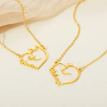 Discover Personalised Heart Shape Cat Dog Pet Outline Necklace with Name Birthday Pet Party Gift for Women Pet Lovers