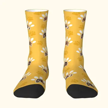 Discover Personalised Colourful Paw Print Pet Photo Crew Socks Knee High Socks Soft Comfort Socks Christmas Gift for Dog Owner Pet Lovers