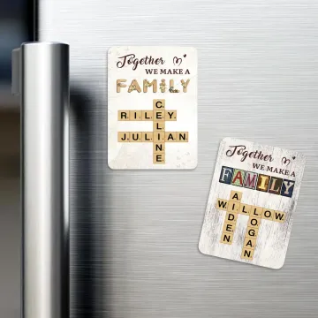 Discover Personalised We Make a Family Crossword Scrabble Puzzle Fridge Magnet with Names Birthday Housewarming Gift for Family