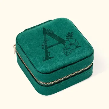 Discover Personalised Birth Flower Portable Travel Engraved Velvet Jewellery Box with Initial Birthday Mother's Day Gift for Her