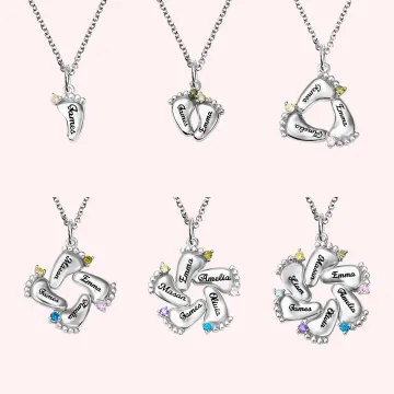Discover Personalised Feet Necklace For Mom with Kid's Names and Birthstones