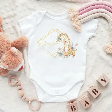 Discover Personalised Gold Square Frame Name Giraffe Soft Baby Bodysuit Receiving Blanket Swaddle Hat Set Birthday Baby Shower Gift for Newborns