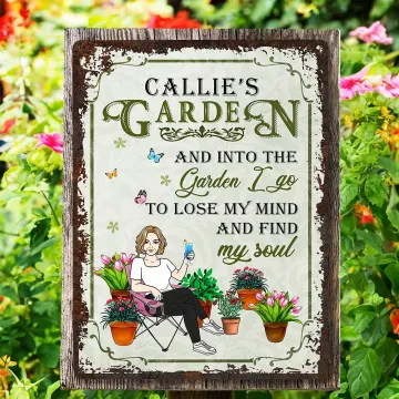 Discover Personalised Retro Garden Cartoon Character Vertical Metal Sign with Name Garden Decor Birthday Gift for Grandma Mom Gardening Lover