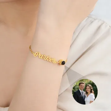 Discover Personalised Photo Projection Design Adjustable Chain Bracelet with Name Dainty Jewellery Mother's Day Memorial Day Gift for Mom Grandma