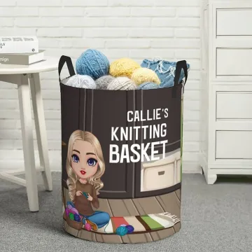 Discover Personalised Cartoon Character Collapsible Waterproof Laundry Storage Basket with Name Mother's Day Birthday Gift for Mom Grandma Knitting Lovers