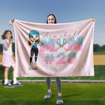 Discover Personalised Baseball Mom Ice Cream Dripping Design Soft Throw Blanket with Name and Number Birthday Mother's Day Gift for Mom Baseball Enthusiast