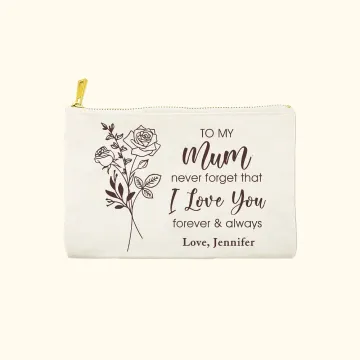 Discover Personalised Birth Flower Bouquet Cotton Linen Cosmetic Bag with Text Mother's Day Birthday Gift for Her
