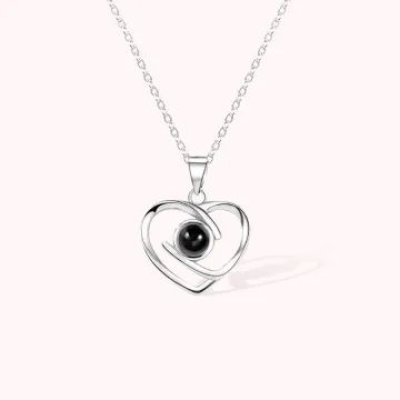 Discover Personalised Interlaced Love Heart Photo Projection Necklace in 100 Languages