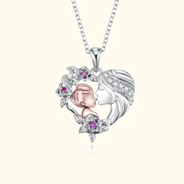 Discover Personalised Heart Rose Two-Tone Mother Son Necklace with Birthstones Birthday Mother’s Day Gift for Women