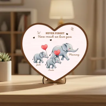 Discover Personalised Never Forget How Much We Love You Elephant Heart Wooden Decoration with Name Mother's Day Birthday Gift for Mom Grandma