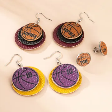 Discover Personalised Multicolour Basketball Single Double Triple Layers PU Leather Stud Dangle Earrings with Text Game Day Gift for Basketball Lover Mom