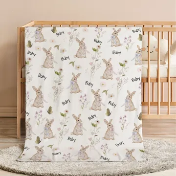 Discover Personalised Wildflower Rabbit Soft Throw Blanket with Name Home Decor Anniversary Birthday Gift for Family Baby