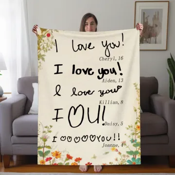 Discover Personalised 1-8 Handwriting Photos Design Soft Throw Blanket with Name and Age Home Decor Mother's Day Birthday Gift for Mom Grandma