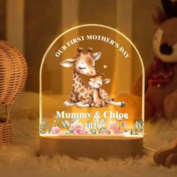 Discover Personalised Cute Animal Mother Kid Arched LED Night Light with Name and Wooden Base Home Decor Mother's Day Holiday Gift for Mom Kid