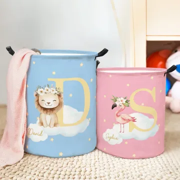 Discover Personalised Wreath Animals Star Initial Waterproof Laundry Storage Basket with Name and Handle Birthday Housewarming Gift for Kids