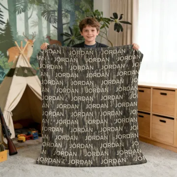 Discover Personalised Hunting Camo Soft Throw Blanket with Name Home Decor Birthday Baby Shower Gift for Kids Newborns