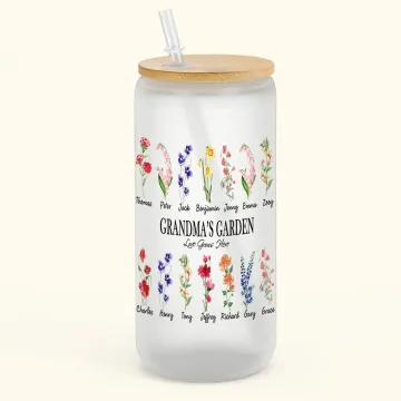 Discover Personalised Names Birth Flowers Can Tumbler Glass with Bamboo Lids 20oz