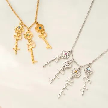 Discover Personalised 1-8 Birth Flower Birthstone Necklace with Name Dainty Jewellery Birthday Anniversary Christmas Gift for Grandma Mom Women